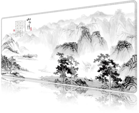 LL-COEUR Große Gaming Laptop Mauspad PC Tastatur Mausmatte XXL Schreibtischunterlage Büro Desk Pad Schreibunterlage Tuschmalerei Landschaftsmalerei Blumen Vögel (Landschaft 2, 900 x 400 x 3 mm)