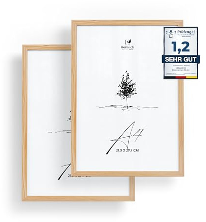Heimlich® Bilderrahmen – A4 21x30 cm, Kiefernholz, Natur, 2er-Pack – Urkundenrahmen mit Kunststoffabdeckung – Wandmontage oder Tischaufsteller