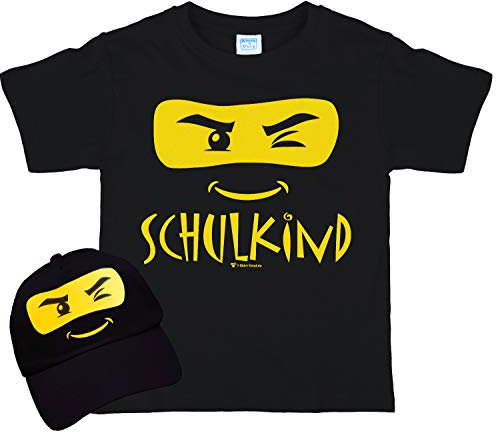 Kinder T-Shirt Schulkind ABC-Schütze inkl. Basecap schwarz (122/128)