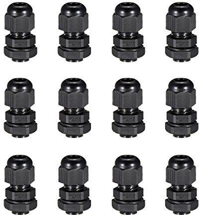 sourcing map 12Pcs M12 Cable Gland Waterproof Plastic Joint Adjustable Locknut Black for 3mm-6.5mm Dia Cable Wire