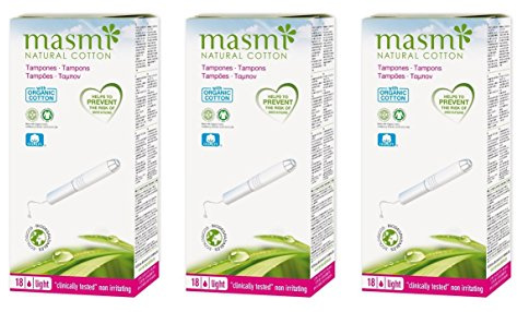 Masmi Lot de 3 boîtes de 16 tampons applicateurs légers en coton biologique, sans plastique, 100 % biodégradables, parfums, hypoallergéniques, sans chlore et sans dioxine