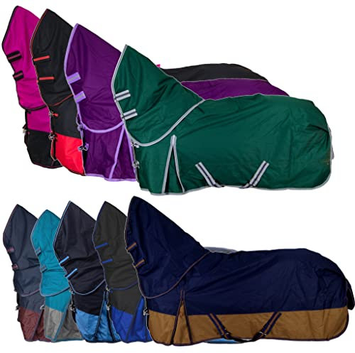RL24 - Weidedecke Full Neck Basicline 600D Nylonfutter mit Füllung | Pferde Winterdecke | wasserdichte Outdoordecke mit Kreuzbegurtung | Pferdedecke in dunkelblau/braun | Größe 135 cm (300g/m²)