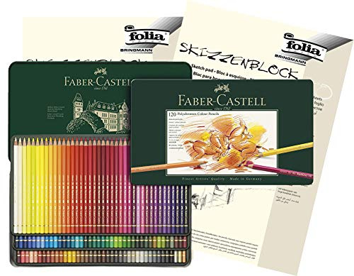 Faber-Castell - Farbstifte Polychromos, 120er Metalletui + Skizzenblöcke A3