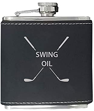 Flasque à huile Swing – Golfing Birdie Juice Hip Hip Hip Acier inoxydable similicuir métal mat Sac de golf Flasque en cuir noir 177,1 g