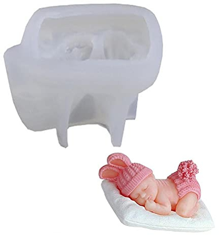 BSTCAR Moule en silicone pour pâtisserie, blanc, en forme de bébé, 7,5 x 5,4 x 4 cm, réutilisable, résistant à la chaleur, passe au lave-vaisselle