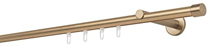 ondeco Gardinenstange auf Maß Innenlauf 20mm Cap 1-lauf Vorhangstange Wandträger 12cm Stilgarnitur Gleiter für Vorhänge Messing-Matt 140cm