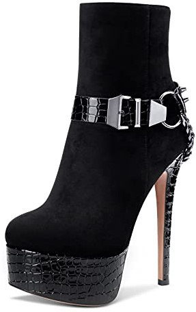 Castamere Femme Bottines Fermeture Eclair Plateforme Bottes 15CM Aiguille Talon Noir Suède Chaussures EU35