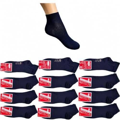 Calze College 12 Paia Calzini Uomo Corti Sneakers in Cotone Estivi, Filo Di Scozia Elasticizzato, Calze Uomo Corte alla Caviglia Uomo Donna, Traspiranti e Antisudore, Made in Italy (Blu, 43-46)
