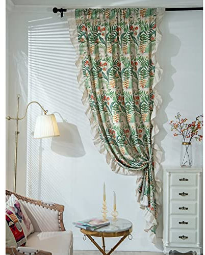Fenstervorhänge Landhausstil Schlafzimmer Blickdicht Vorhänge - 1 Stück Vintage Floral Rüschen Gardinen - Baumwolle Leinen Scheibengardinen Für Wohnzimmer, Balkon, Türtrennvorhang