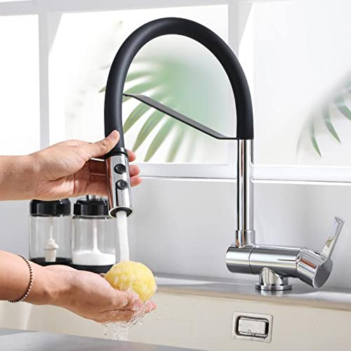 Wasserhahn Küche Vorfenster Küchenarmatur Klappbar Messing Wasser Kalt und Heiß Duschmodus Multifunktion, Mischbatterie Küche Vorfenster-Chrom