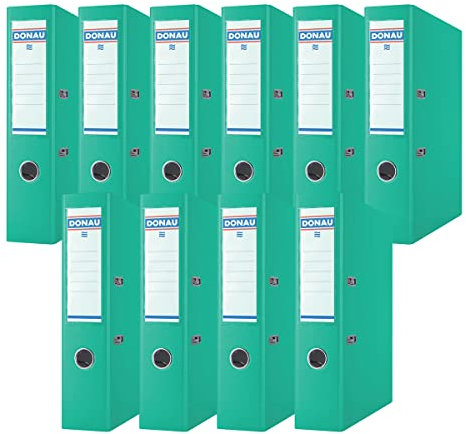 DONAU Premium Ordner Breit 10er Pack/DIN A4 / 7,5 cm / 10 Stück/Türkis/Kunststoffbezug PP/Carton Papier Schlitzordner Büroordner Aktenordner Ringordner/Grünen Punkt