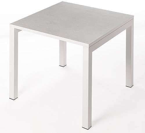 SMARTILE Luxury White Almond Keramiktisch, 75 x 75 x 75 cm, Weiß, geeignet für Innen- und Außenbereich, Porzellanoberfläche und Stahlgestell