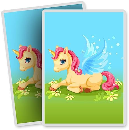 Vinyl Rectangle Vertical (Portrait) Stickers (Set of 2) 10cm - Rainbow Unicorn Yellow Background for Laptops, Tablets, Luggage, Scrap Booking, Fridges #59681