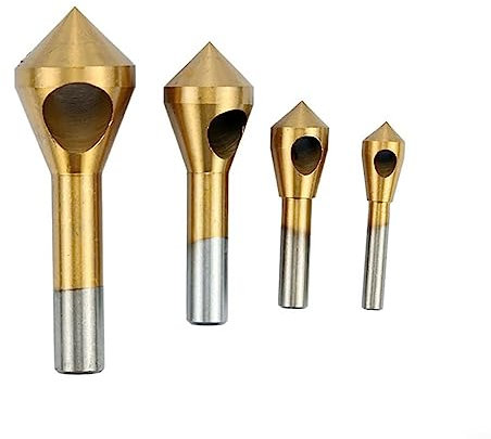 Juego de herramientas de desbarbado de avellanado de 4 piezas, broca de desbarbado de avellanado de titanio Cortador de agujeros Herramienta de biselado de metal para metal Madera Aluminio Hierro Plac