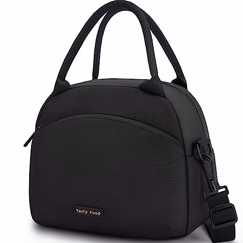 Black Insulated Lunch Bag for Women & Men, Kids to School, Work & Picnic, Portable Cooler Bag