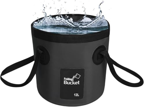 Tragbar Falteimer 20L für Camping im Freien - Zusammengefaltet 3-5cm dick | In Seitentasche Rucksack verstaubar – spart 90 % Platz - Schwarz mit Tragegriff für Wasser und Waschen auf dem Campingplatz