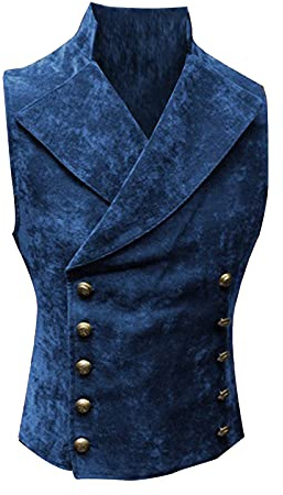 UnoSheng Renässans kostymväst för män retro elegant – väst herr svart vintage dubbelknäppt kostym väst klassisk medeltida steampunk-väst smal passform viktoriansk ridväst topp, blå, XXL