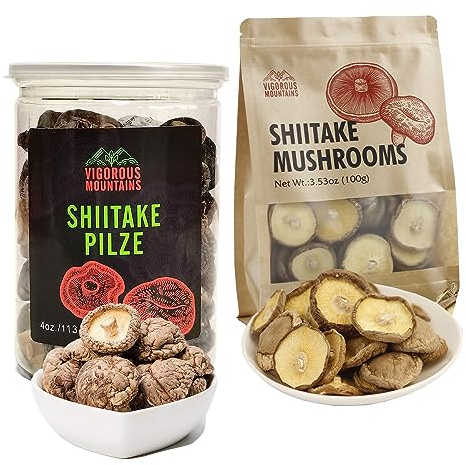 VIGOROUS MOUNTAINS Dried Shiitake Mushrooms, Different Type Whole Dried Shiitake Mushrooms for Cooking, 4oz & 3.53oz