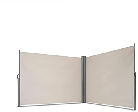 PRUJOY Retractable Side Awning,Double Folding Side Screen Awning,Outdoor Bilateral Garden Privacy Screen for Balcony,236 L X 71 W (beige)