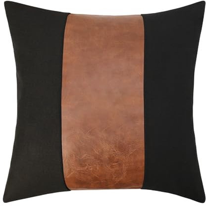 Egurs 1 Stück Kunstleder Kissenbezüge kopfkissenbezug Leder Streifen Patchwork Kissenbezug Kissen Quadratische Lendenbereich Dekorative Kissenhülle Wurf Sofakissen überzug Dekokissen Stil B