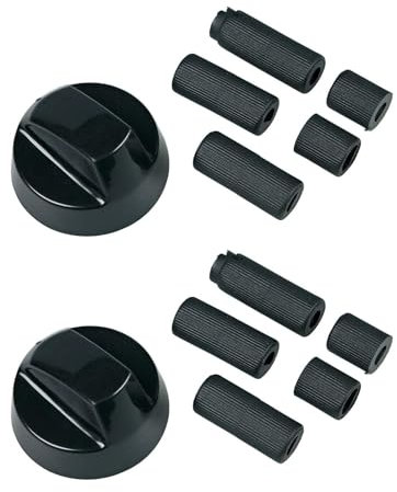 MEISO 2 Stück Universal-Schaltknöpfe, Schwarz Knöpfe & Schalter für Backöfen & Herde mit 10 Adaptern, Ø 42mm für Alle Arten Von Ofen, Herd & Kochfeld