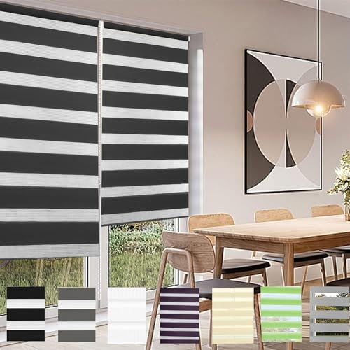 Thermorollo Rollo,Verdunklungsstoff 40 x 350 cm Höhe Stufenlos Verstellbar Rollos für Fenster Thermorollo Hitzeschutz inkl. Montagematerial, für Fenster & Tür, Schwarz