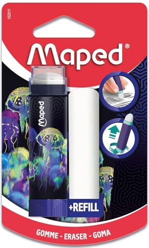 Maped - einziehbarer, geschützter und effektiver Radierstift DEEPSEA PARADISE + Nachfüller - Praktisches Drehsystem - PVC- und Phthalatfrei