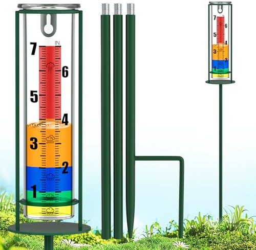 Suggant Regenmesser für den Außenbereich, 17,8 cm Kapazität, Regenmesser mit Metallpfahl, Glas-Regenmesser für den Außenbereich, beste Bewertung, dekorativ für Hof, Garten, Deck, Rasen, Landschaft