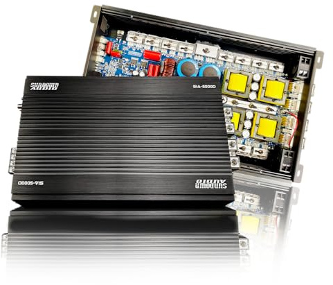 Sundown Audio SIA-5000D Monoblock Amplifier – 5000W RMS 1Ω Smart Full-Bridge Car Amp with Variable HPF/LPF, Bass Boost, 3-Speed Cooling Fan & Wired Remote