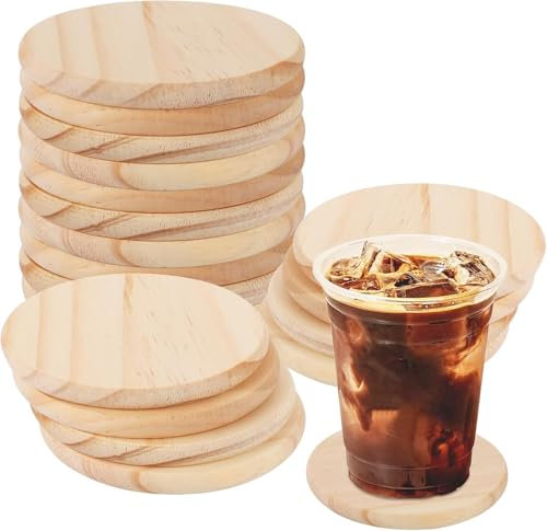 LDXDRU Set di 36 sottobicchieri in legno, 10 x 10 cm, in legno bianco naturale, sottobicchieri rotondi per bevande, birra, vetro, tazze