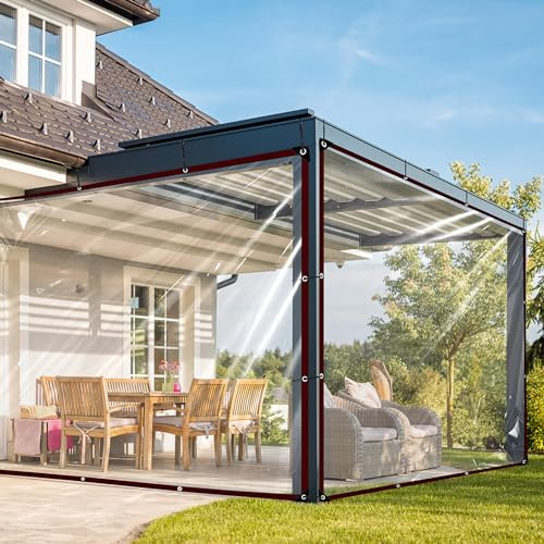 WLBXDRZK Abdeckplane mit ösen, 2x5m zeltplane wasserdicht mit ösen, Plane transparent für außenbereich Für Balkon Windschutz/Sandkasten, AußEnbereich GartenmöBel
