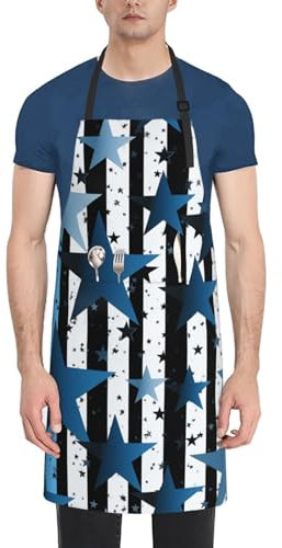OUSIKA Schürze für Damen und Herren, wasserdicht, mit 2 Taschen, verstellbare Latzschürze, Küchenschürze, Kochschürze, Koch, robuste Arbeitsschürze, Blau / Schwarz / Weiß, Schwarz , One size
