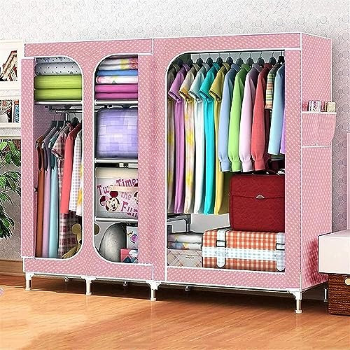 LAMEDOAT Tragbarer Kleiderschrank aus Stoff, Kleiderschrank, Schlafzimmer, Zuhause, einfacher Ochsenstoff, Stoff, Stahlrahmen, Stahlrohr, kräftig, verstärkt, einzeln, vollständig geschlossen, mit Rei