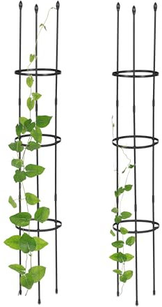 Relaxdays Rankhilfe, 2er Set, HD: 120x20 cm, Stahl & Kunststoff, Rankgitter Kletterpflanzen, verstellbare Ringe, schwarz