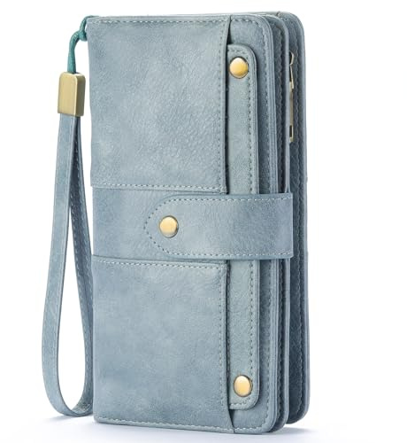 FALAN MULE Geldbörse Damen Gross im Langformat, Leder Geldbeutel mit RFID-Blockierung, Große Kapazität Portemonnaie mit 12 Kartenfächer und Handyfach mit Reißverschluss