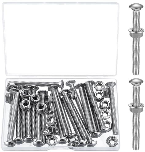 21 Pcs M6 Carriage Bolts, M6x60mm Coach Screws, Cup Square Carriage Bolts and Nuts and Washers, Carriage Screws, Round Head Coach Bolts Screws, with Flange Nuts