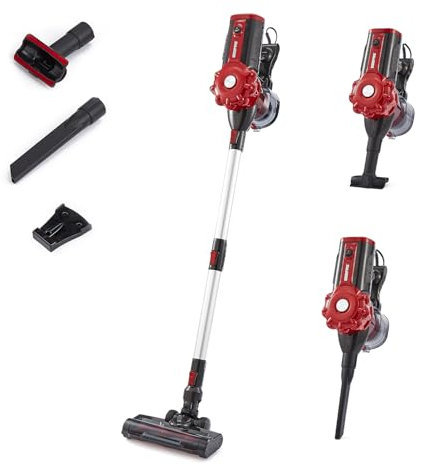 GEEPAS Upright Vacuum Cleaner | 2-in-1 Corded Stick & Handheld Vacuum 240V for Carpet Hard Floor | Bagless HEPA Filter Lightweight Wall Mounted Cyclonic Suction 5m Power Cord | 600W Red
