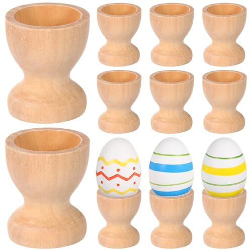 Ciieeo 15pezzi Portauova in Legno Vassoio per Uova Fai da Te Giocattolo Portauovo Forma Bicchiere Vino Uova Che Tengono Tazze Contenitore Ragazzo Ragazza Resistente Lungo Disegnare Pastel