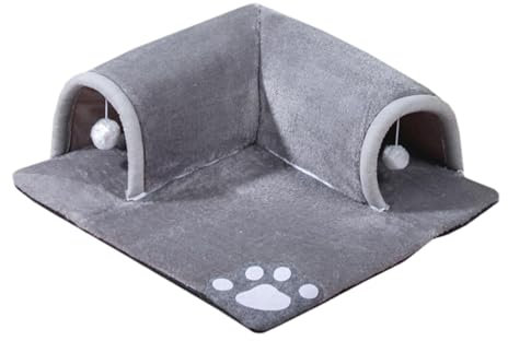 Katzentunnel-Röhrenbett – waschbare Katzenbetthöhle, Kätzchenhöhlen-Bettmatte | Tragbare Plüsch-Katzentunnel mit Matte und hängendem Ball, Haustier-Spieltunnelbett für Katzen, Meerschweinchen, kleine