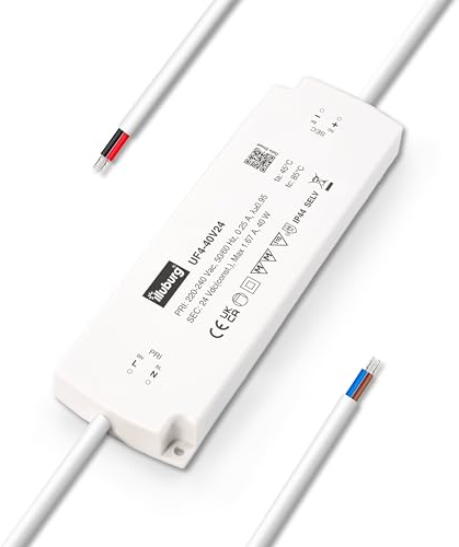 illuburg Transformador LED 24V 40W Impermeable IP44 Extraplano Sin Parpadeo para Tira LED Fuente de Alimentación Driver