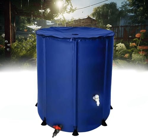 Tragbares faltbares Regenfass mit Ständer und Wasserhahn, 500 l Regenwassersammelsystem mit Reißverschlussabdeckung, blaue Gartenwassertonnen und Fässer
