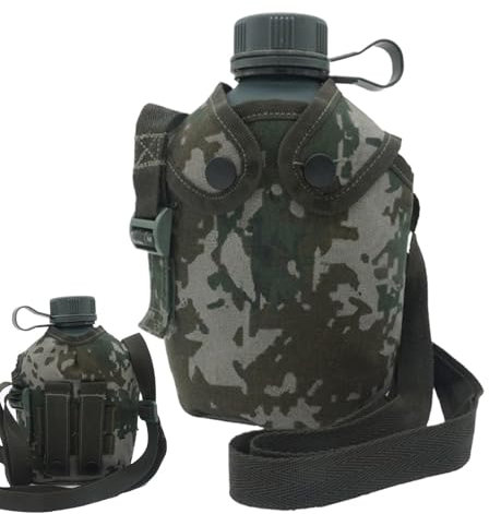 Generisch Borraccia da campo, 1 l, con copertura mimetica per alpinismo, bottiglia d'acqua in alluminio, con tracolla, contenitore isolato