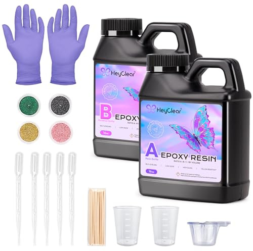 HeyClear Epoxidharz Set 946ml/32oz, Resin und Härter 1:1 nach Volumen Transparent Harz Gießen set für Untersetzer, Formgießen, Tischplatten, Schmuckherstellung und DIY-Kunsthandwerk