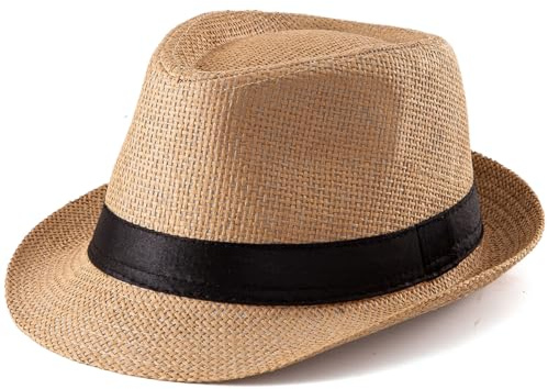 LADYBRO XL Straw Fedora Hats for Men Summer Trilby Beach Travel Panama Casual, 7 1/2 (US, Numeric, 7 1/2, Khaki)
