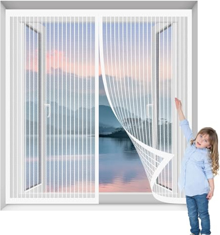 Cortina Mosquitera Magnética 93 x 120 cm sin Taladrar Cierre Automático Mosquiteras con Imán para Ventana Abatible para Ventanas Balcón Patio, Blanco