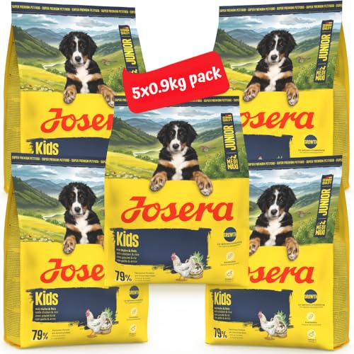 JOSERA Kids | 5X 900 g | Trockenfutter für Junge Hunde größerer Rassen | Junior MediMax | Huhn & Reis | Glutenfreies Premiumfutter zur Aufzucht & optimalen Versorgung von Welpen | Große Kroketten