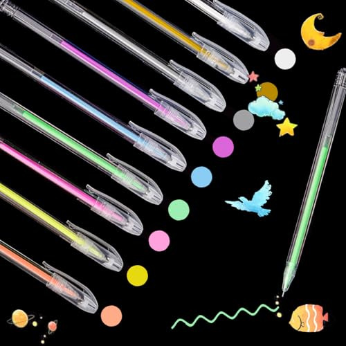Canollo 9 Farben Gelstifte Set, 0,6 mm Bunt Gelschreiber, Gelstifte Glitzer, Traschnell Trocknend Gelstiftes Set, Waterchalk für Zeichnungen, Kartenherstellung Diy Fotoalbum (9 Stück)