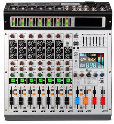 Mesa Mezclas DJ, Mezclador de 8 canales Mezcla de audio profesional 99 DSP Efectos digitales Consola de audio Mezclador Consola DJ