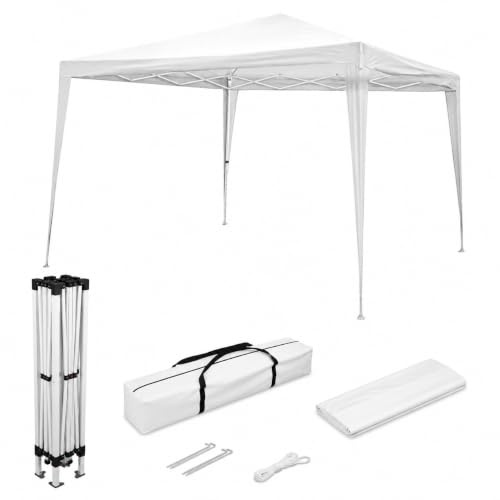 Wasabi - Carpa Plegable 3x3 m Blanca – Incluye Vientos y Piquetas de Fijación - Estructura de Acero - Cenador para Jardín – Pérgola Playa - Camping Fiestas