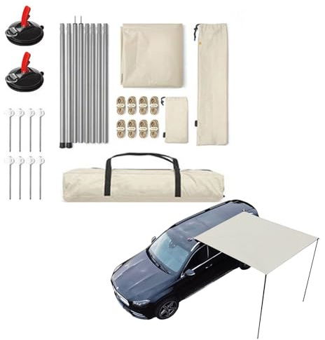 Auto Markennmarke - 210d Oxford Stofffahrzeug Markiser | Dachregal Sonnenschatten mit wetterfestem Komfort | UV50 Weather Proof PU3000mm Side Mark Shade für Camping & Overlanding (Hardware enthalten)